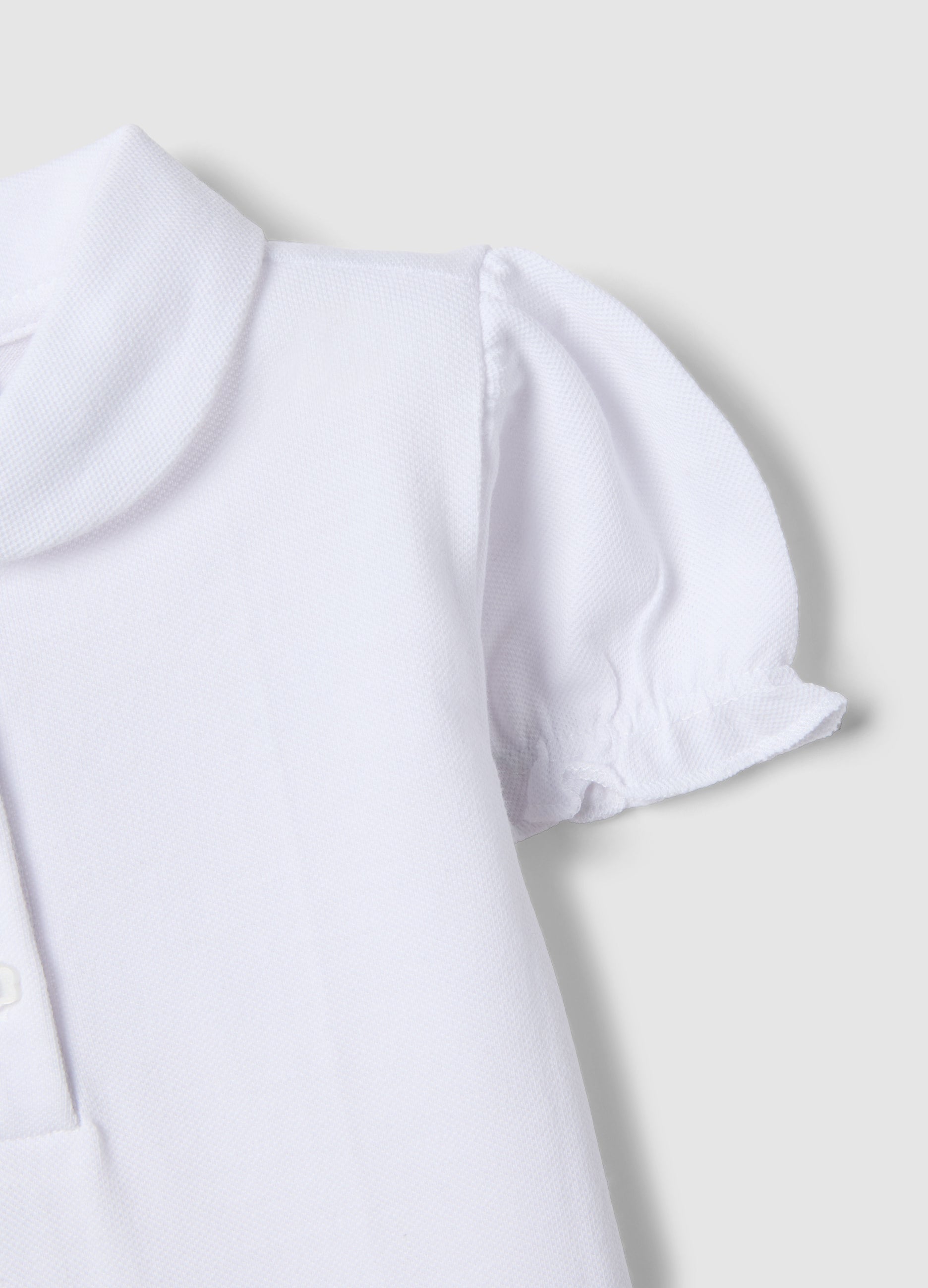 Ovs White Pure Cotton Polo For Girls, Regular Fit With Ruched Sleeves