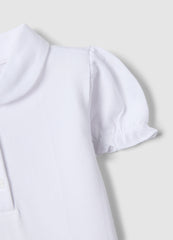 Ovs White Pure Cotton Polo For Girls, Regular Fit With Ruched Sleeves