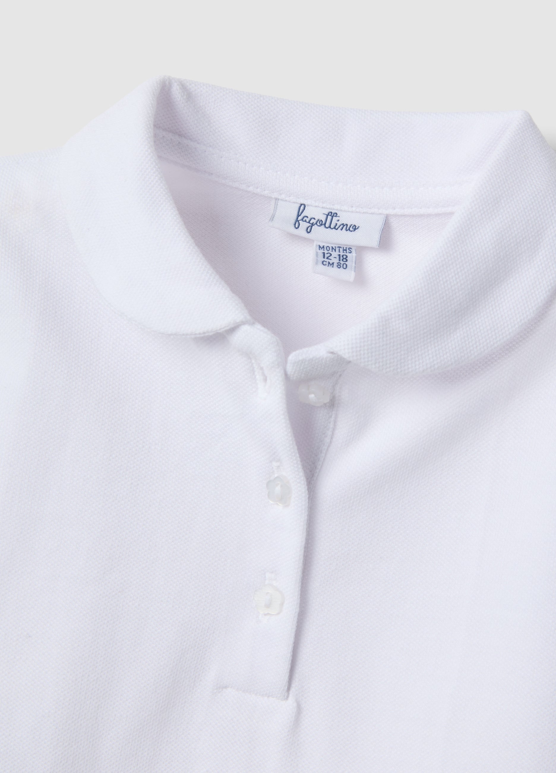 Ovs White Pure Cotton Polo For Girls, Regular Fit With Ruched Sleeves