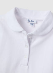 Ovs White Pure Cotton Polo For Girls, Regular Fit With Ruched Sleeves