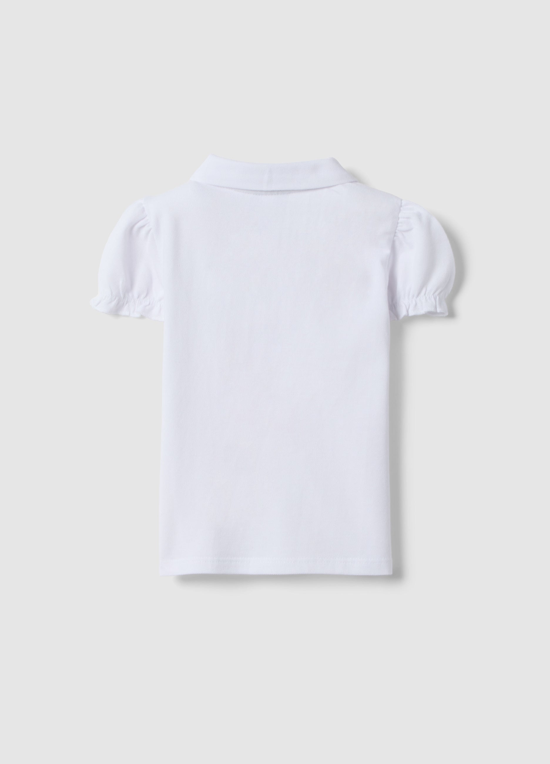 Ovs White Pure Cotton Polo For Girls, Regular Fit With Ruched Sleeves