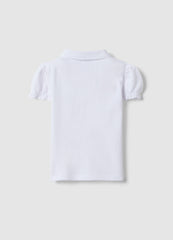 Ovs White Pure Cotton Polo For Girls, Regular Fit With Ruched Sleeves