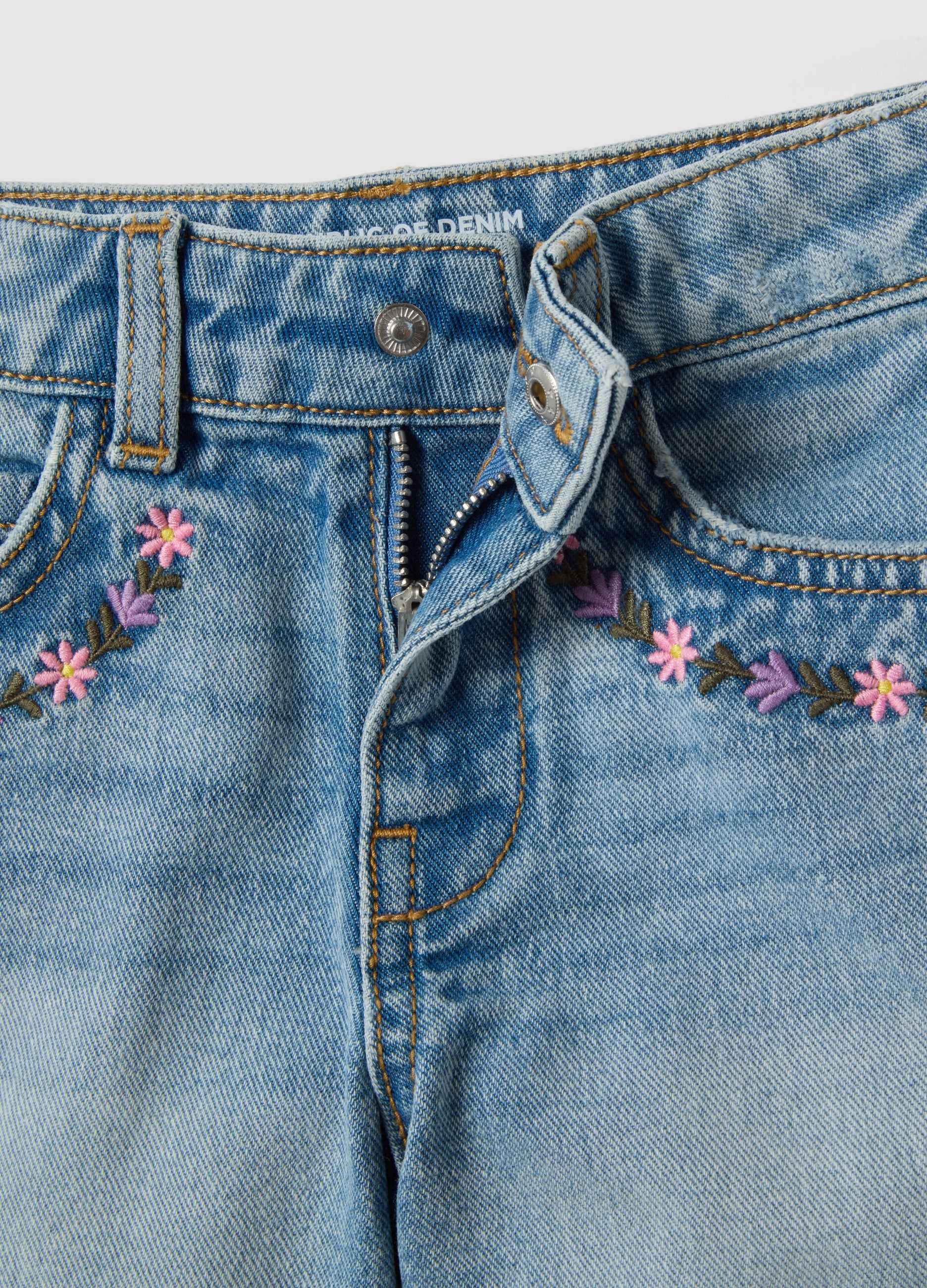 OVS Girls’ Blue Denim Cotton Shorts, Regular Fit With Embroidery