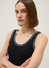 OVS Black Stretchy Cotton Regular Fit Tank Top With Trim