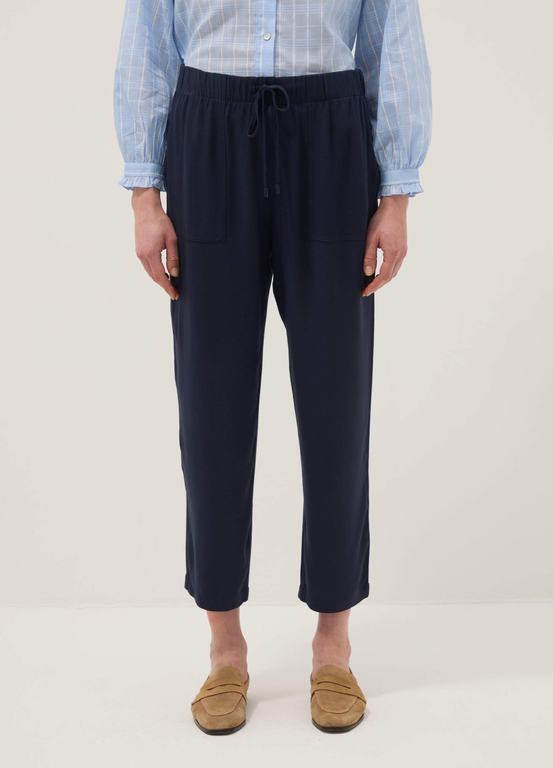 OVS Blue Jogger Trousers In Pure Viscose With Regular Fit