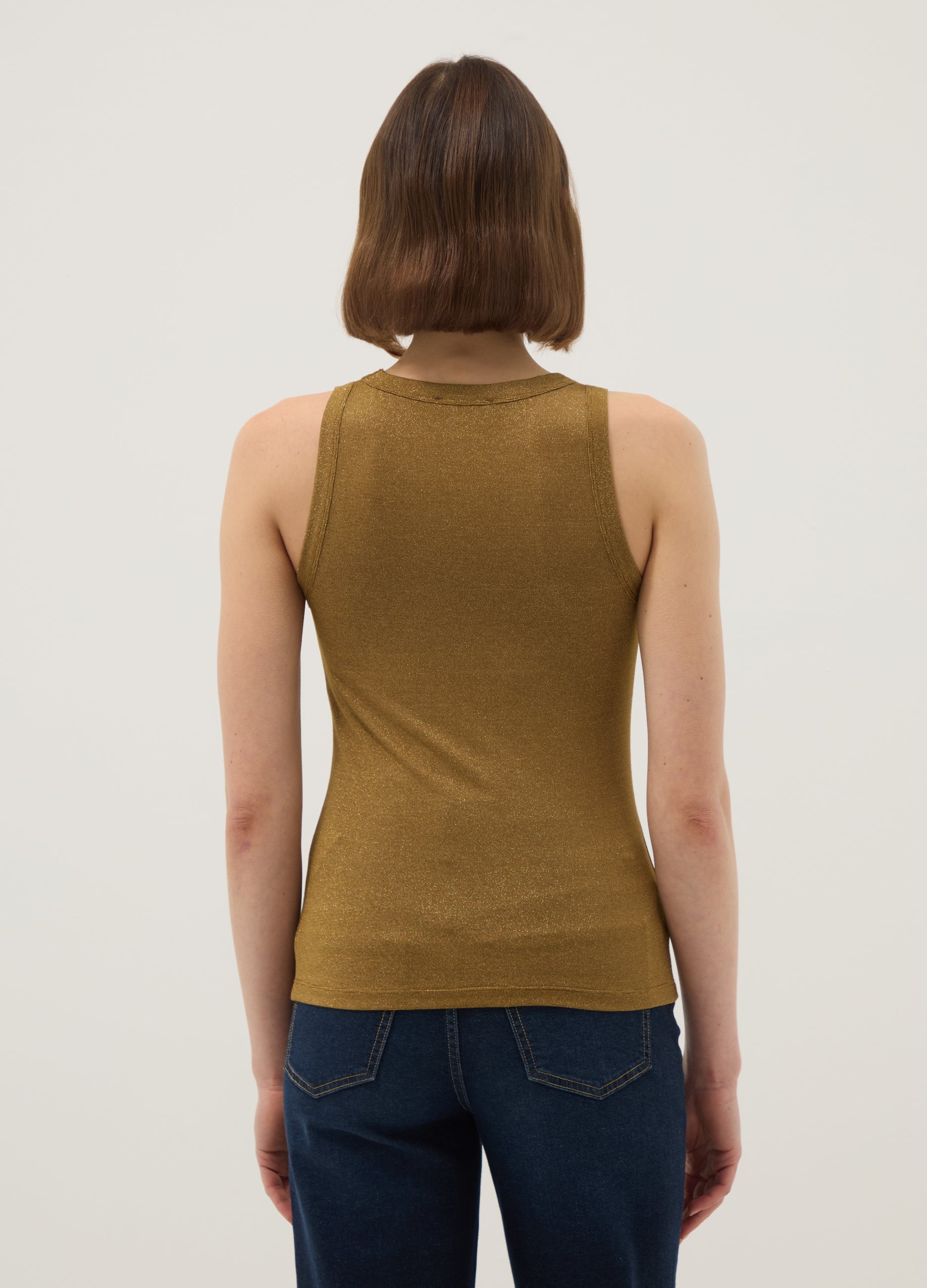 OVS Yellow Glitter Top Regular Fit With Thin Straps