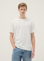 OVS White Short Sleeve T-Shirt Regular Fit With Henley Collar