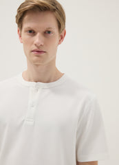 OVS White Short Sleeve T-Shirt Regular Fit With Henley Collar