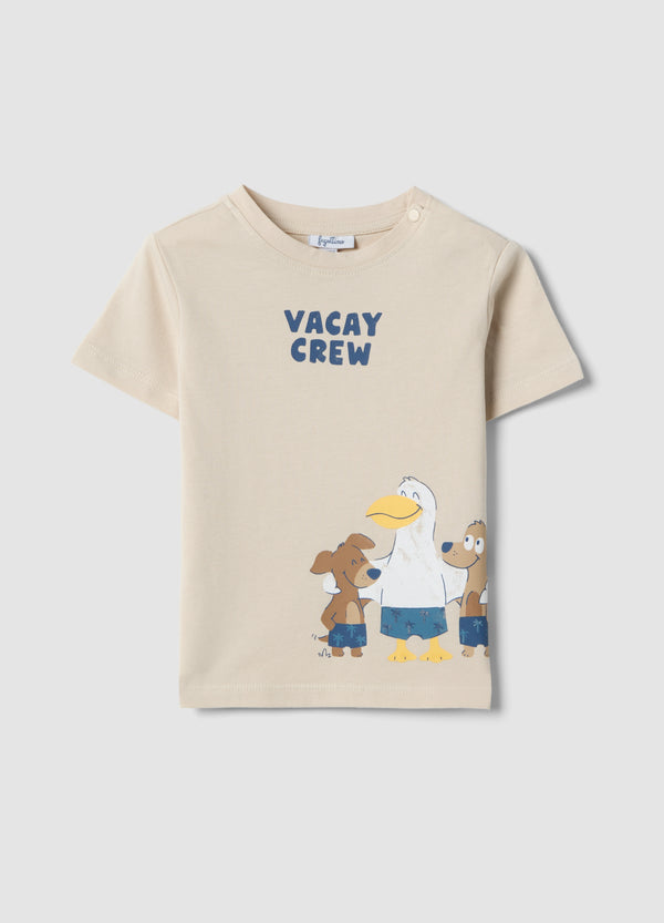 OVS Beige Pure Cotton Kids’ T-Shirt, Regular Fit, With Print