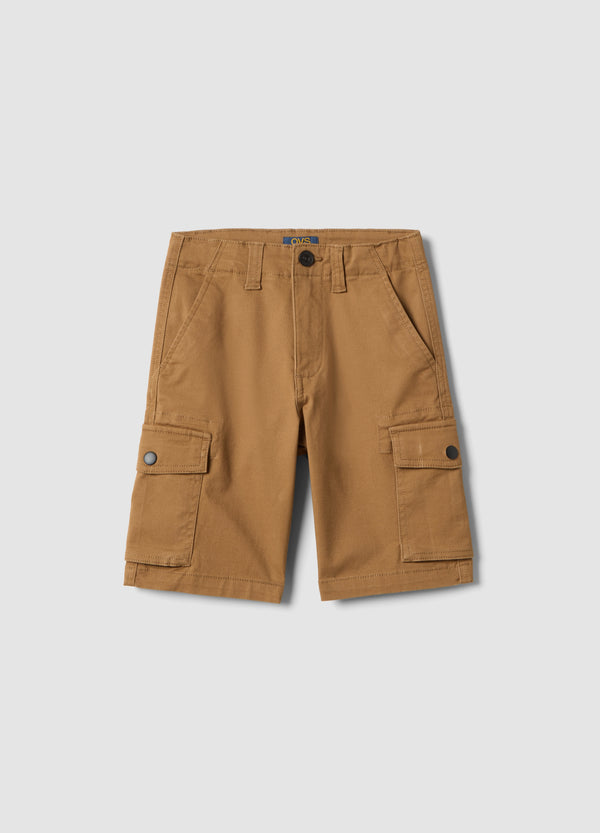 OVS Brown Stretch Cotton Oversized Fit Cargo Shorts For Kids
