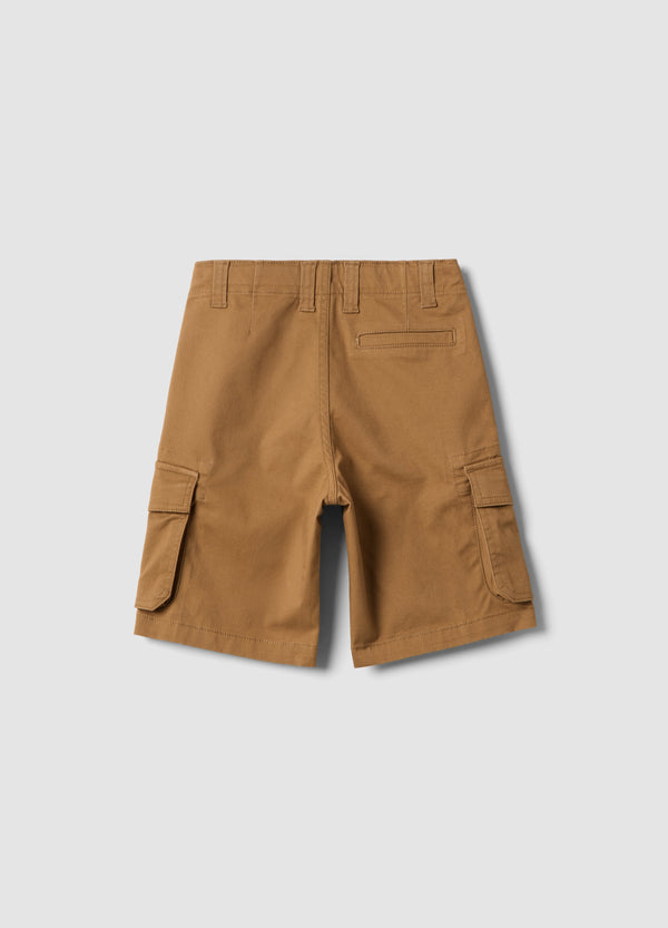 OVS Brown Stretch Cotton Oversized Fit Cargo Shorts For Kids