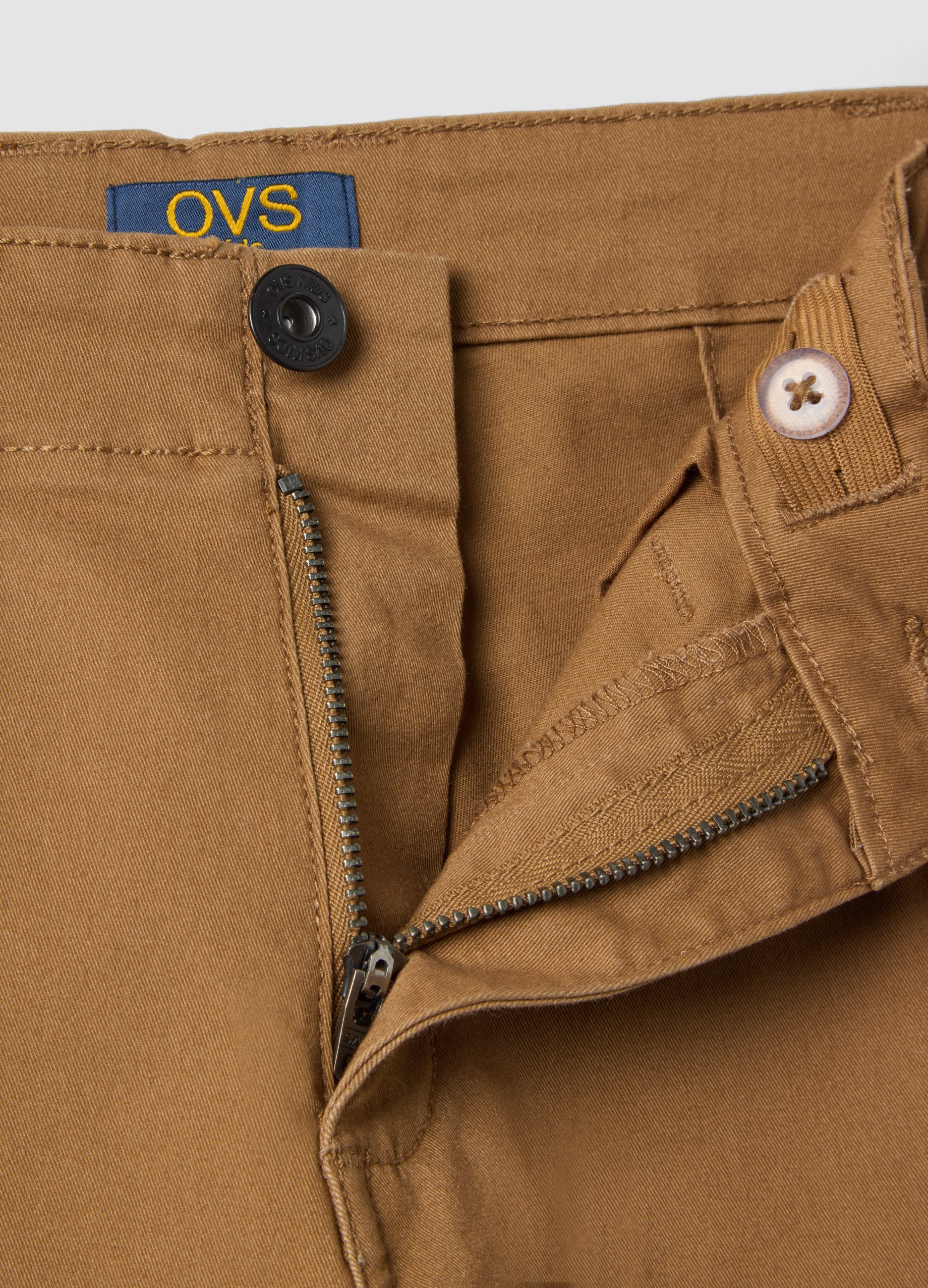 OVS Brown Stretch Cotton Oversized Fit Cargo Shorts For Kids