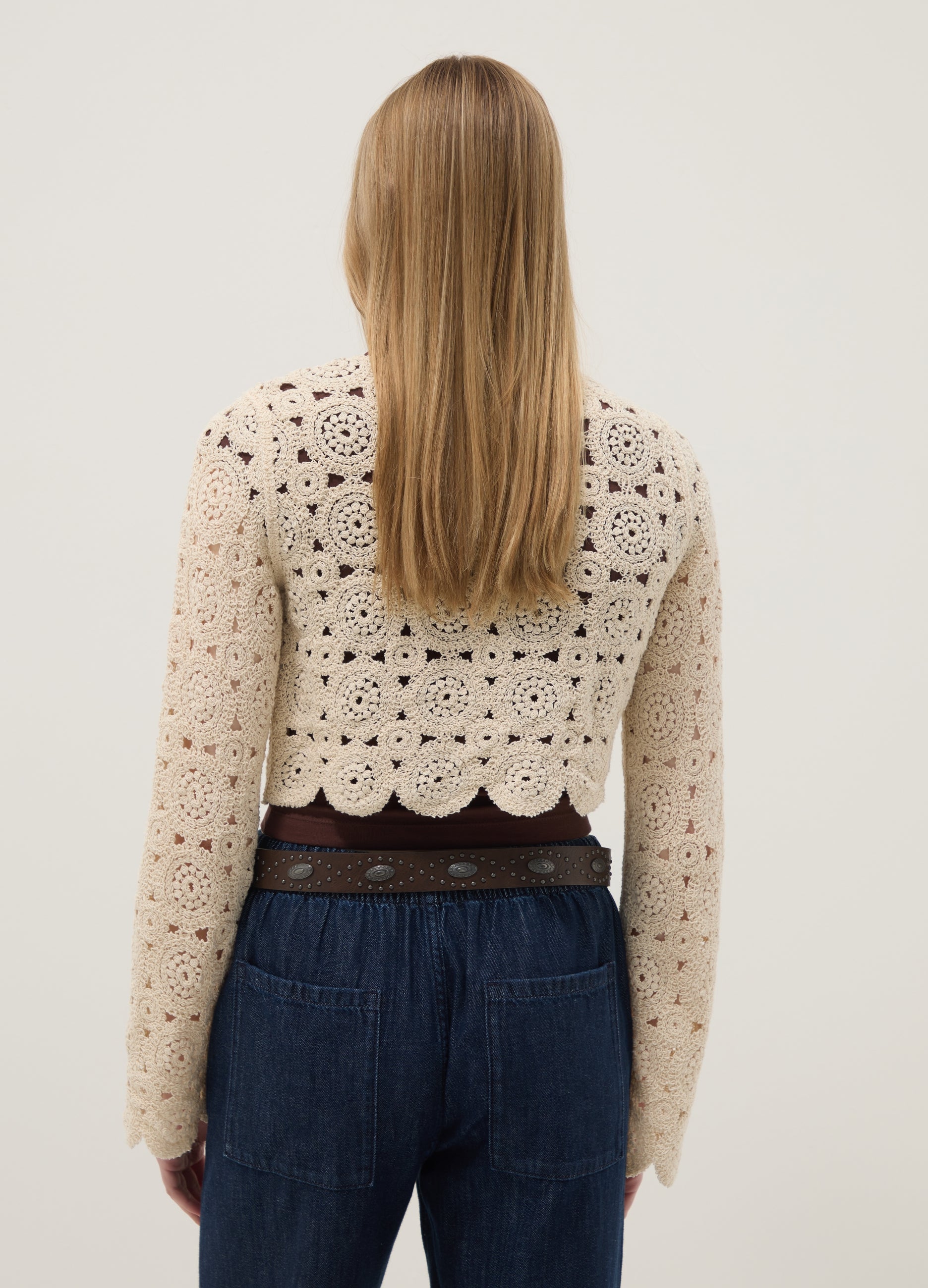 OVS Beige Cotton-Blend Regular-Fit Cardigan With Openwork Design