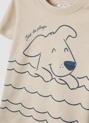 OVS Beige Pure Cotton Toddler T-Shirt Regular Fit With Dog Print