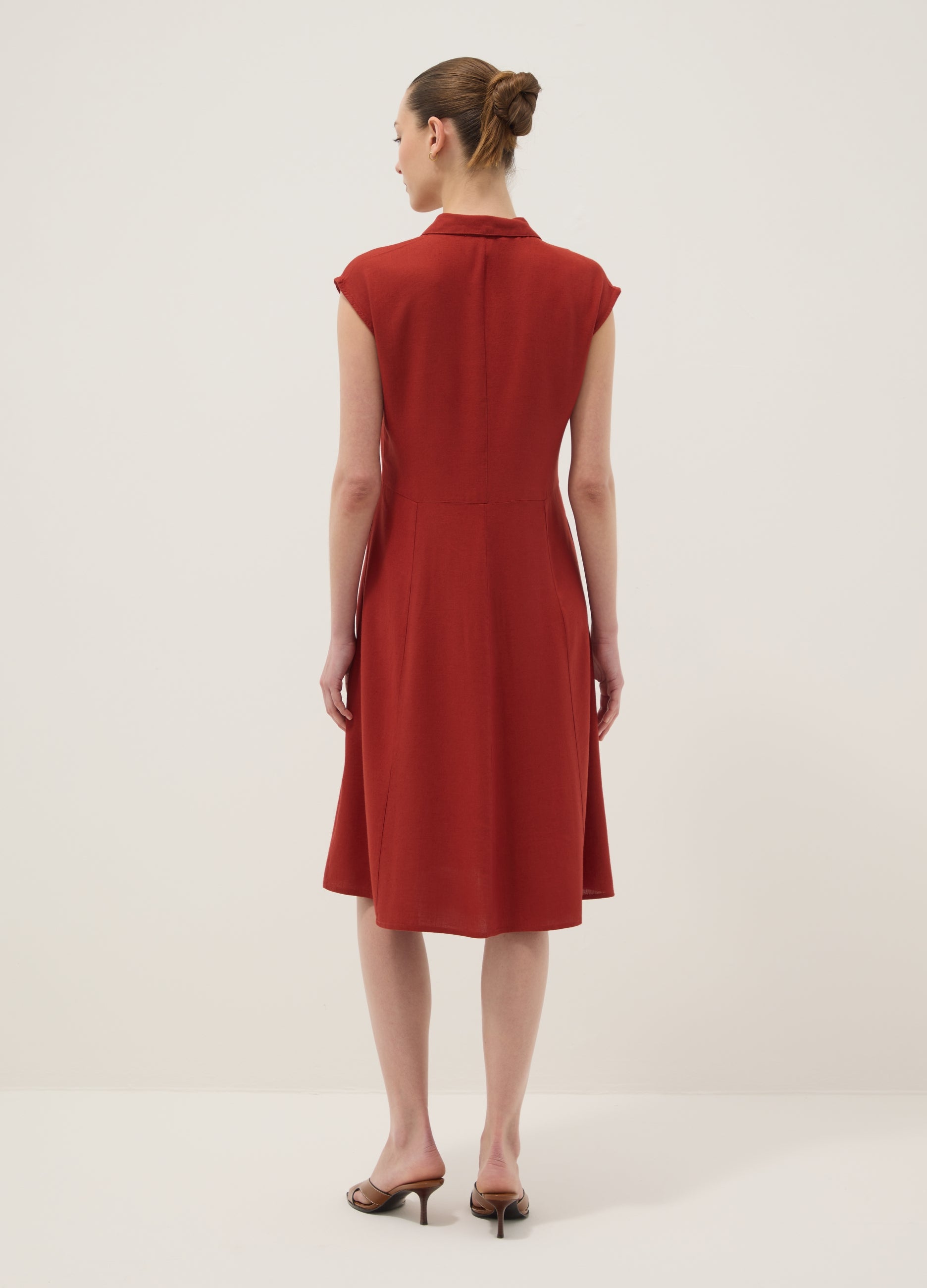 OVS Red Regular-Fit Shirt Dress In Viscose And Linen Blend