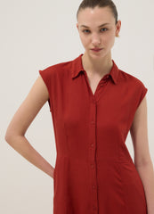OVS Red Regular-Fit Shirt Dress In Viscose And Linen Blend