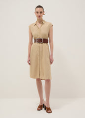 OVS Beige Viscose And Linen-Blend Shirt Dress, Regular Fit