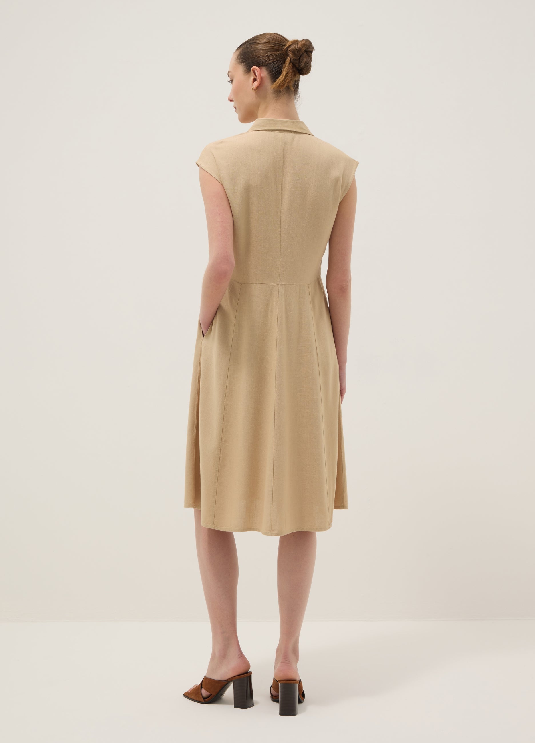 OVS Beige Viscose And Linen-Blend Shirt Dress, Regular Fit