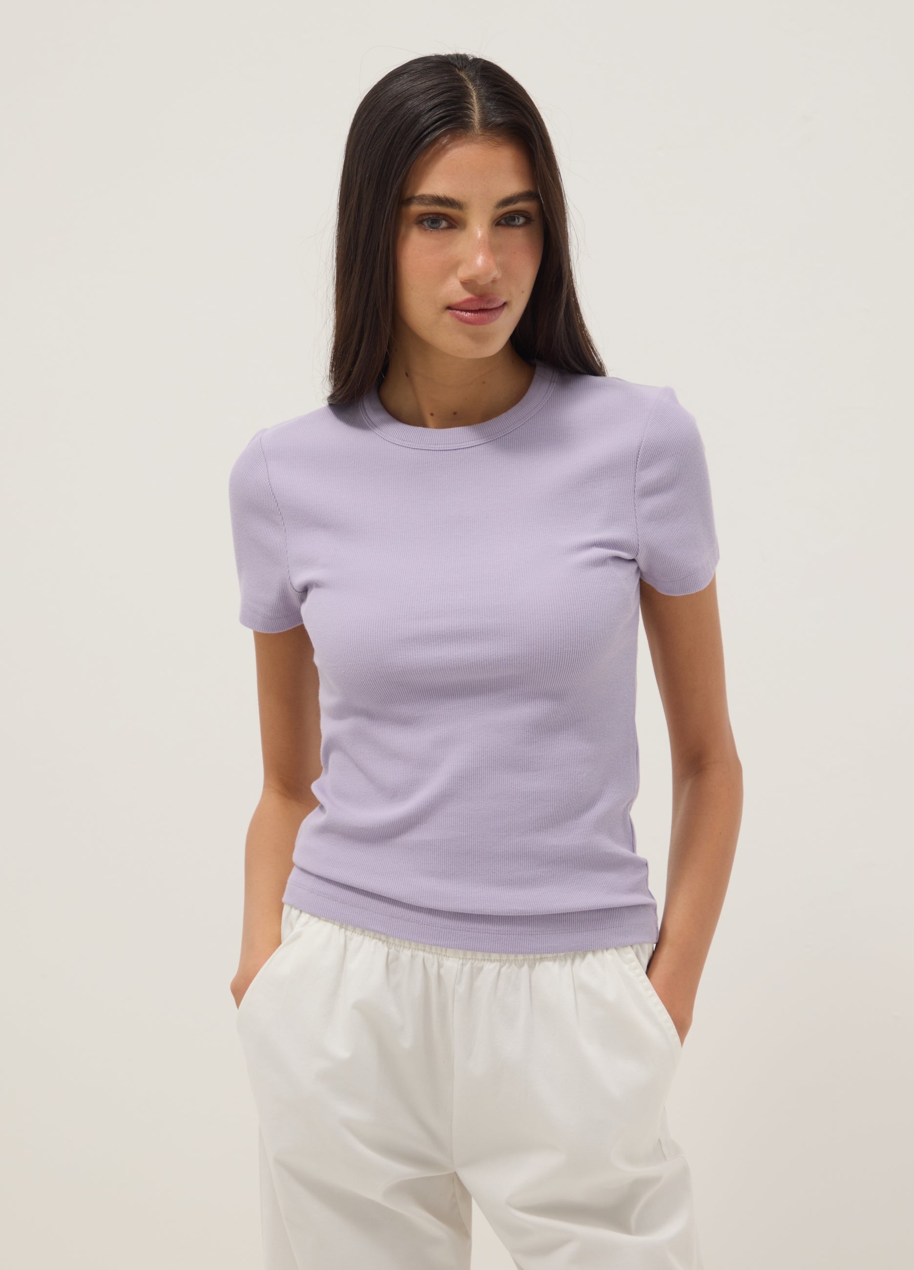 OVS Purple Fitted Short-Sleeve Stretch Cotton T-Shirt