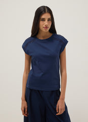 OVS Blue Pure Cotton T-Shirt With Perforated Inserts