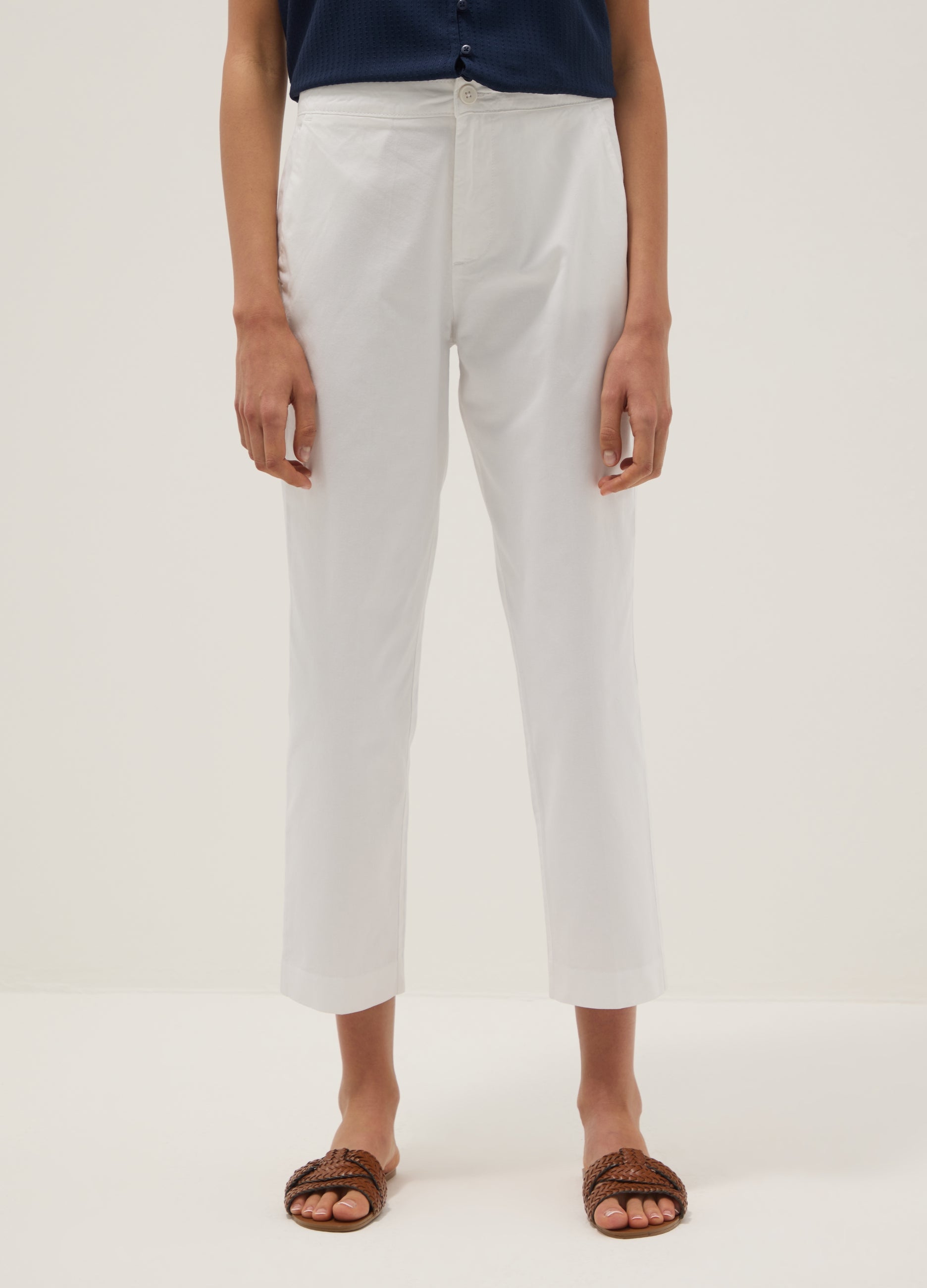 OVS White Pure Cotton Chino Trousers, Regular Fit
