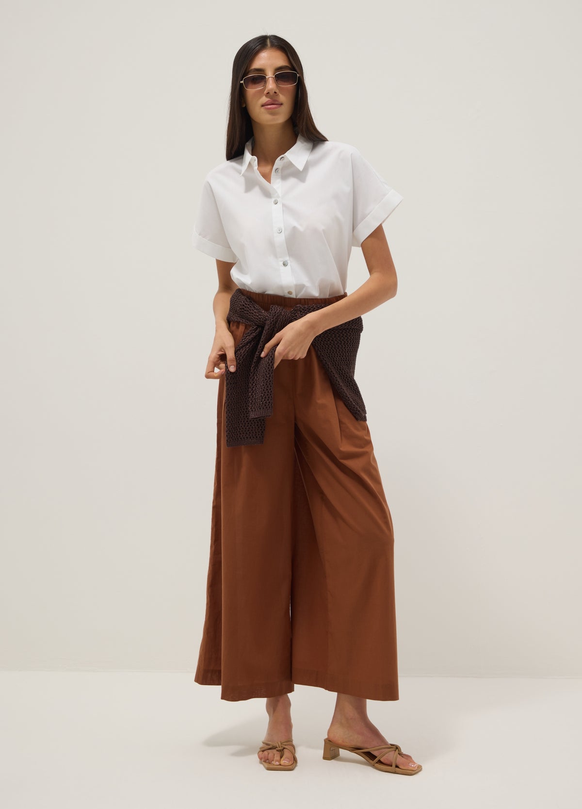 OVS Brown Regular-Fit Pure Cotton Trousers