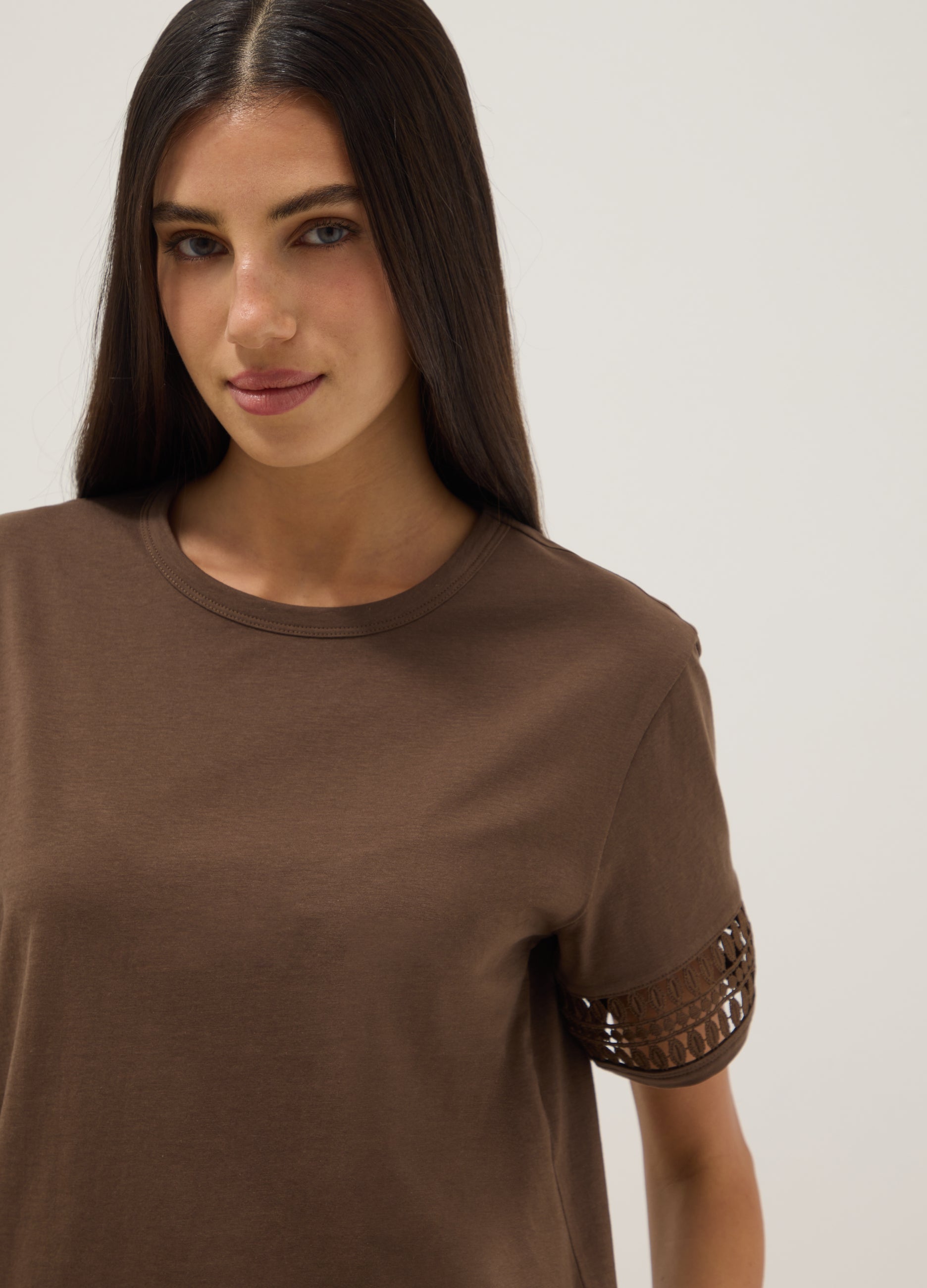 OVS Brown Pure Cotton Short-Sleeve T-Shirt