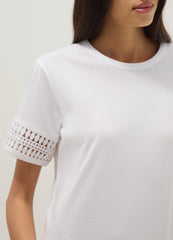 OVS White Pure Cotton T-Shirt With Lace Sleeves