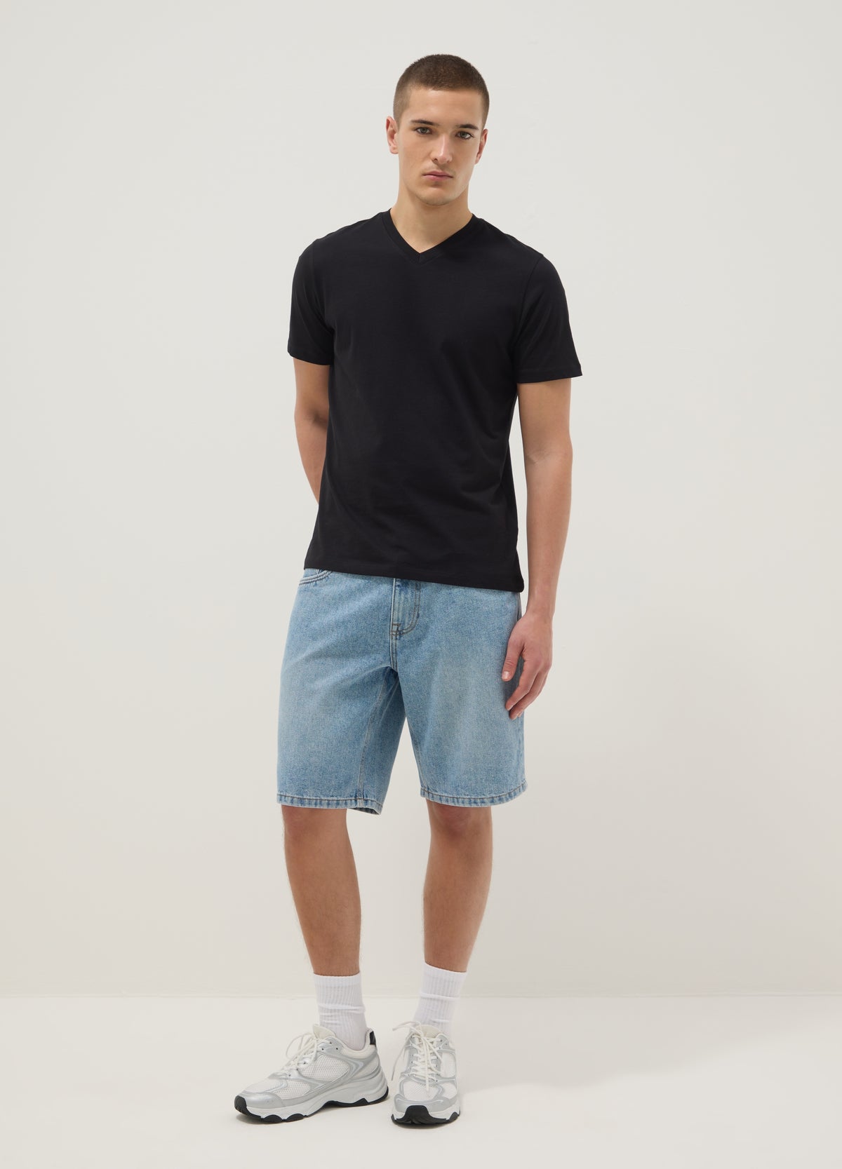 OVS Blue Denim Bermuda Shorts In Cotton Blend, Regular Fit