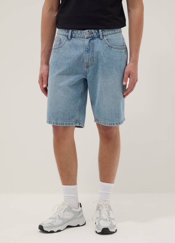 OVS Blue Denim Bermuda Shorts In Cotton Blend, Regular Fit