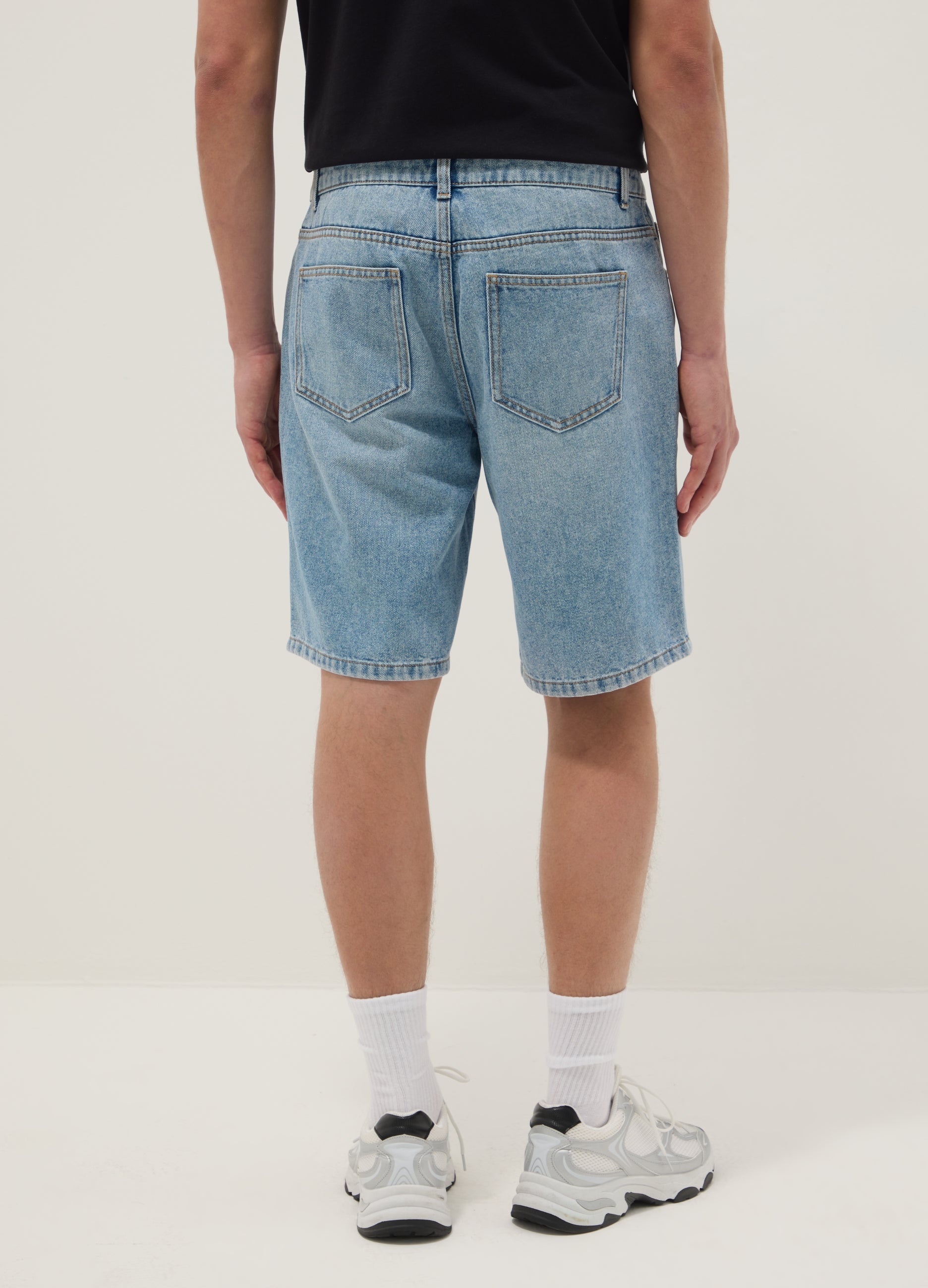 OVS Blue Denim Bermuda Shorts In Cotton Blend, Regular Fit
