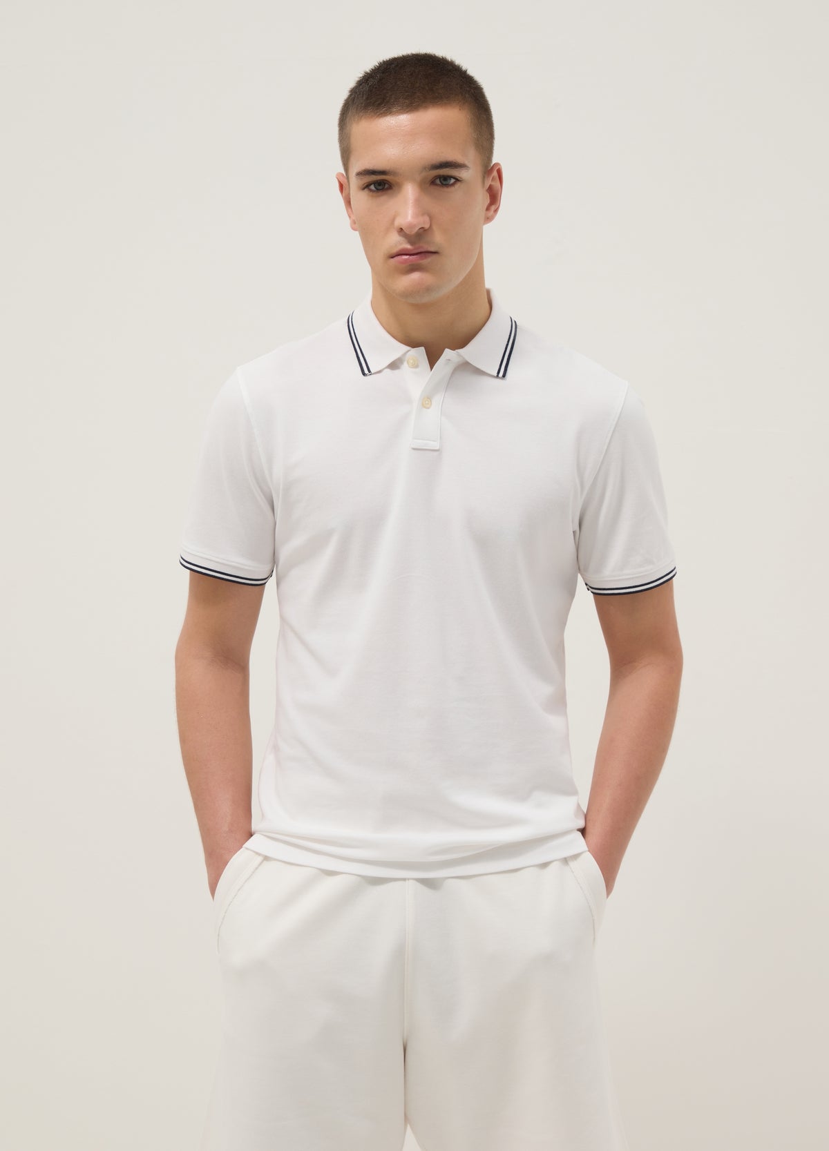 OVS White Stretch Cotton Polo Shirt, Regular Fit