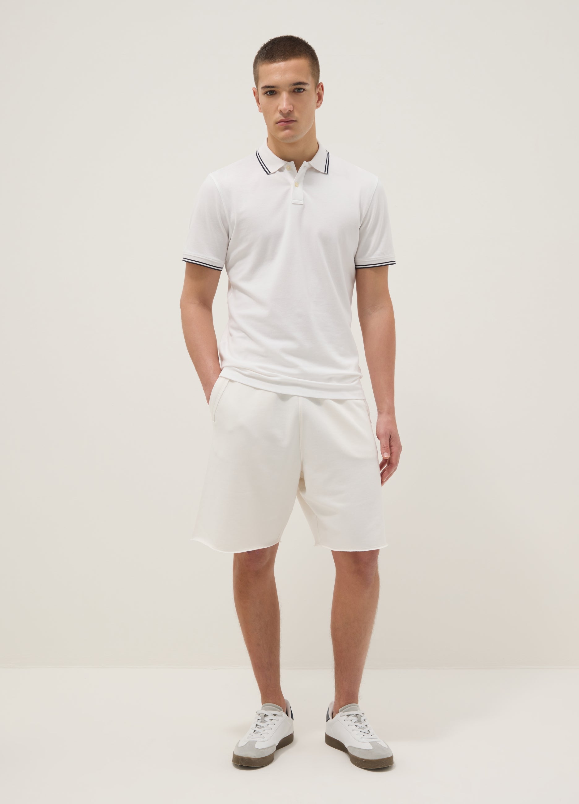 OVS White Stretch Cotton Polo Shirt, Regular Fit