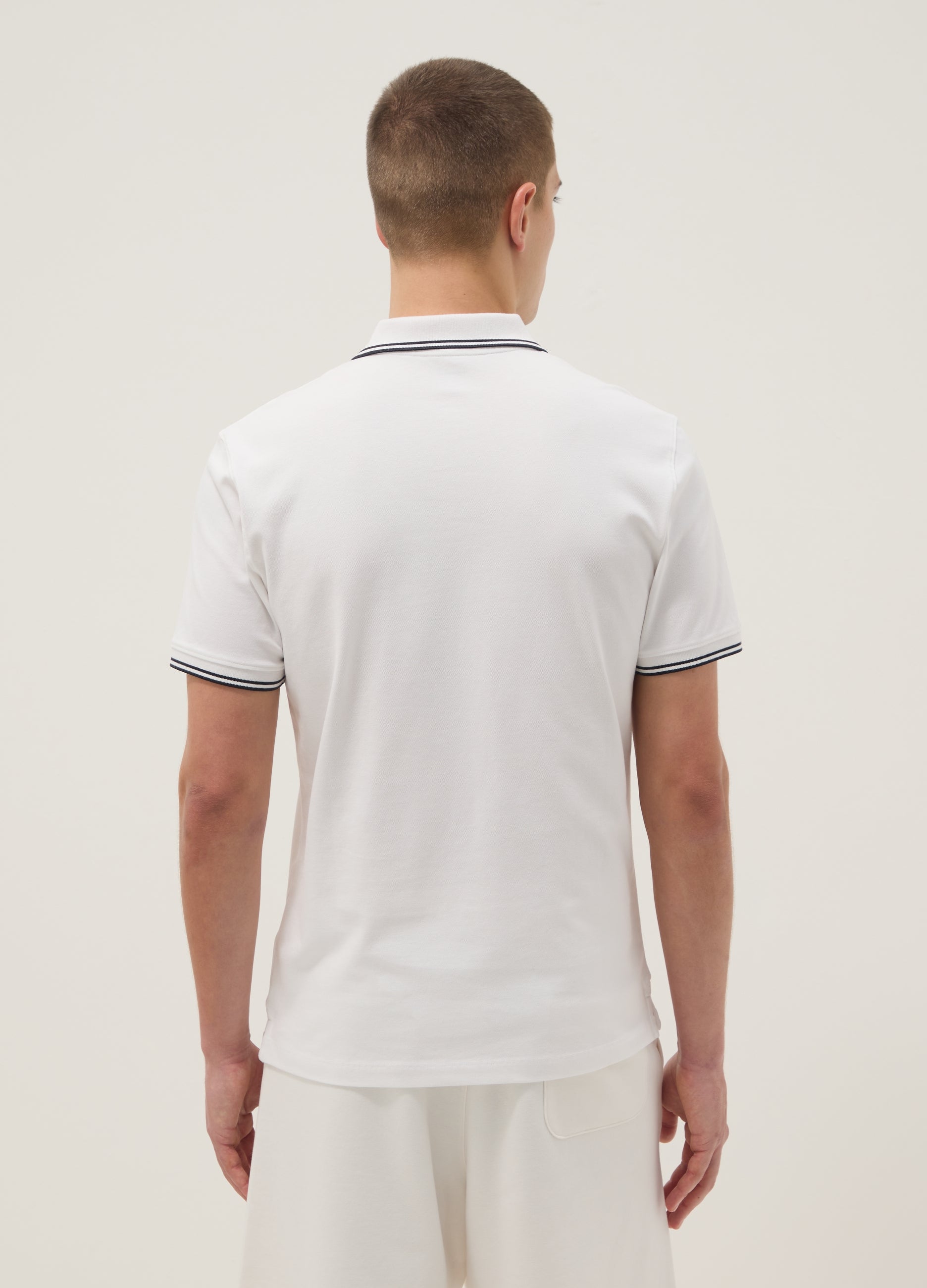OVS White Stretch Cotton Polo Shirt, Regular Fit