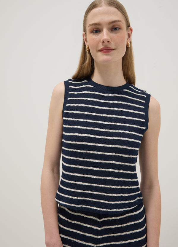 OVS Regular-Fit Blue And White Striped Cotton-Blend Waistcoat