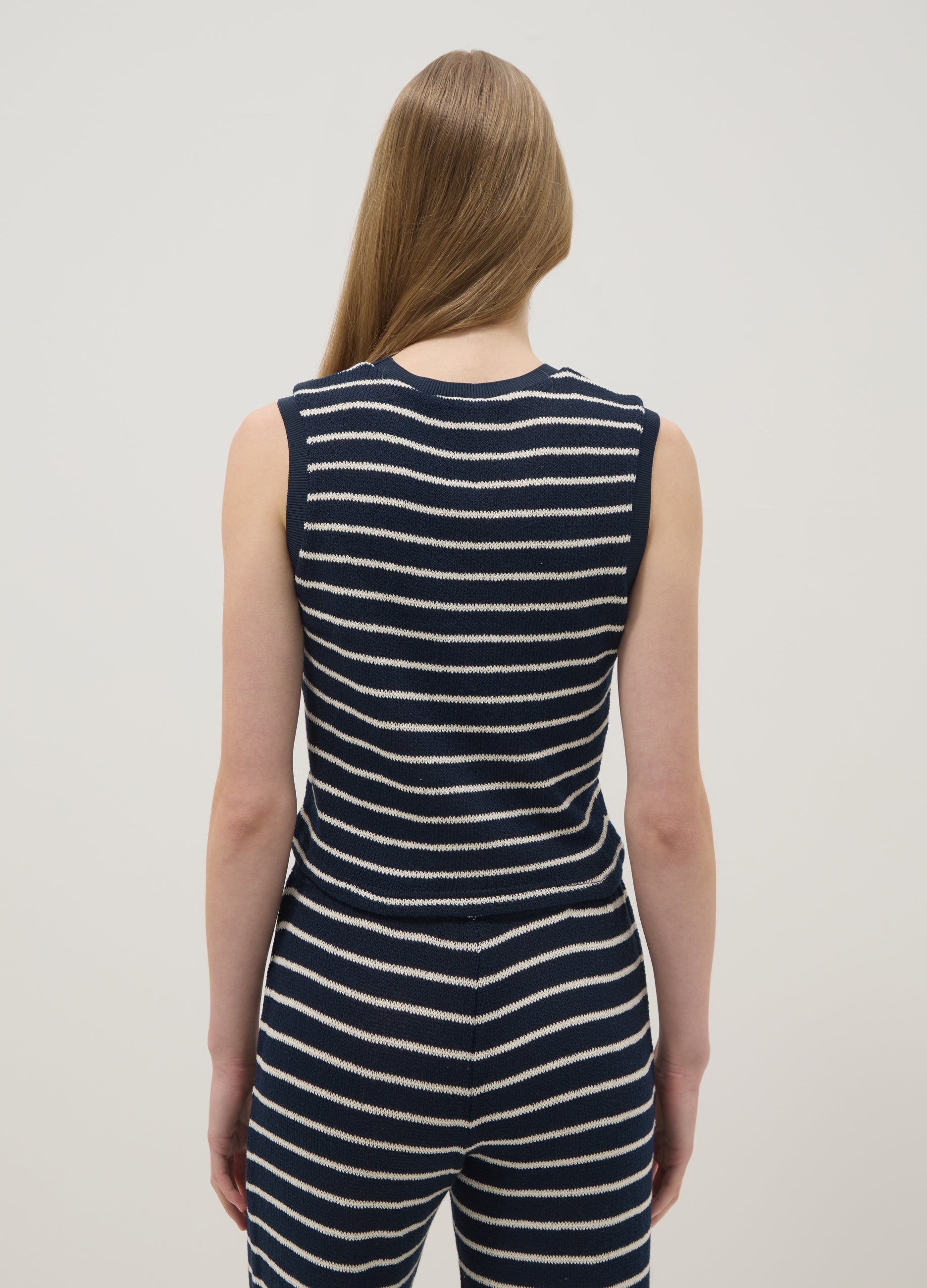 OVS Regular-Fit Blue And White Striped Cotton-Blend Waistcoat