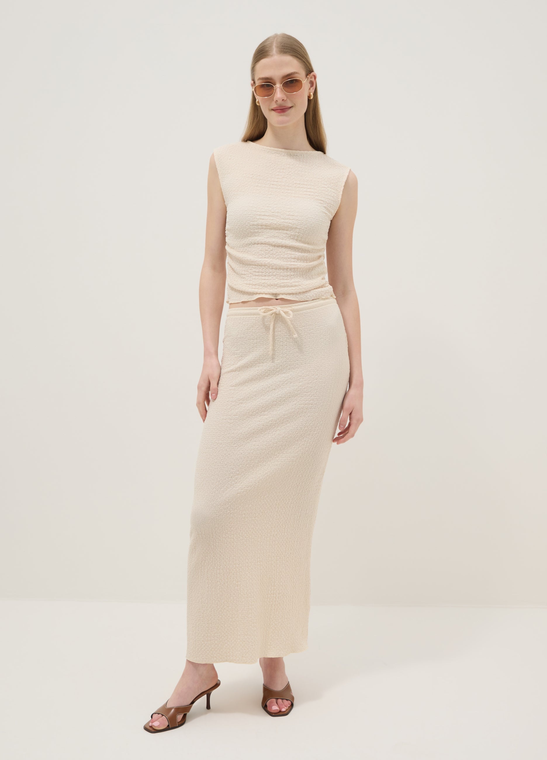OVS Beige Stretch Tank Top With Textured Finish