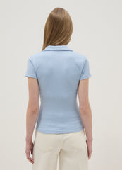 OVS Sky Blue Stretch Cotton Polo Regular Fit Deep V-Neck