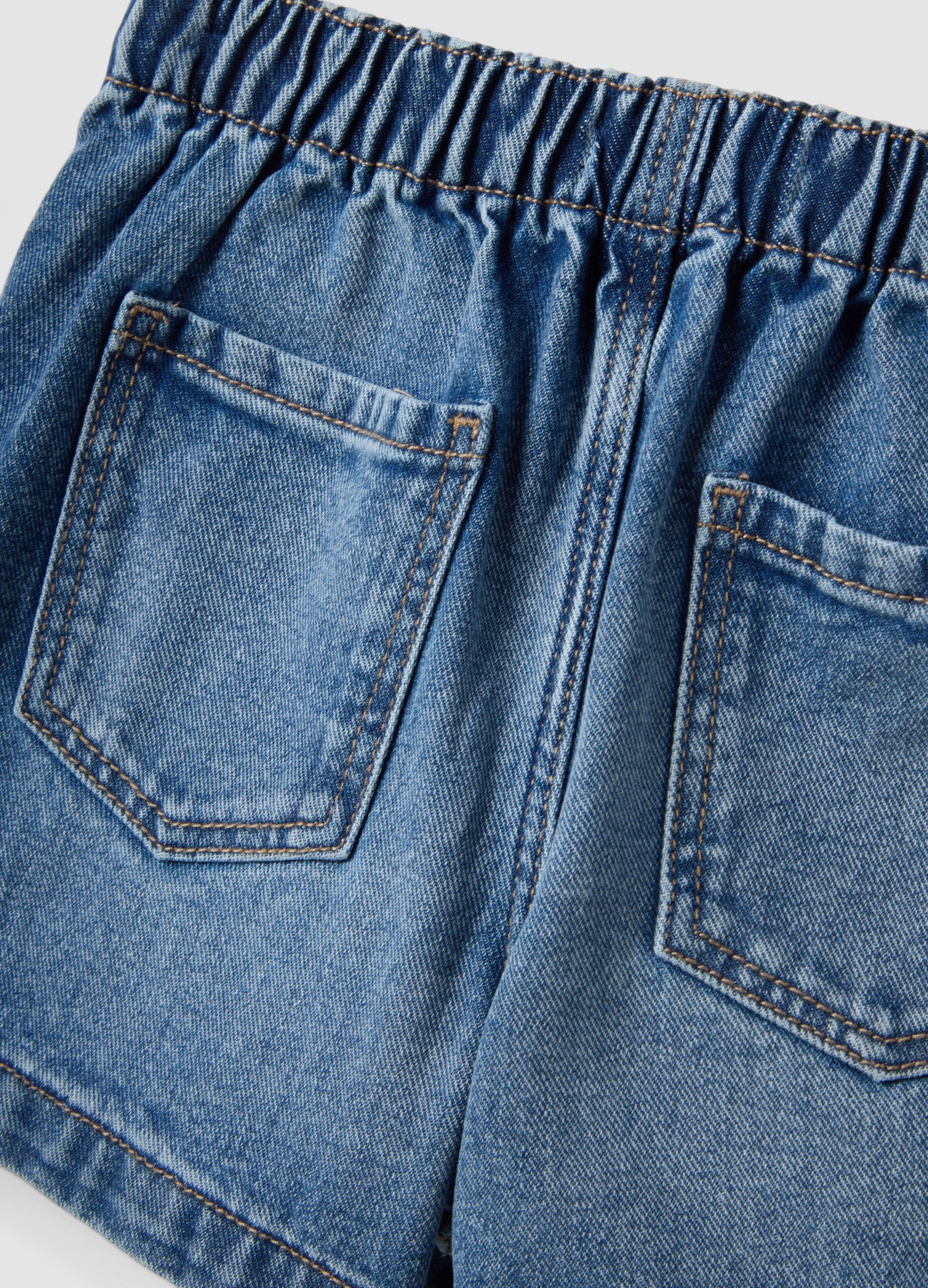 شورت بناتي من دينم OVS باللون الأزرق من القطن الخالص، بقصة عادية، مع أزرار