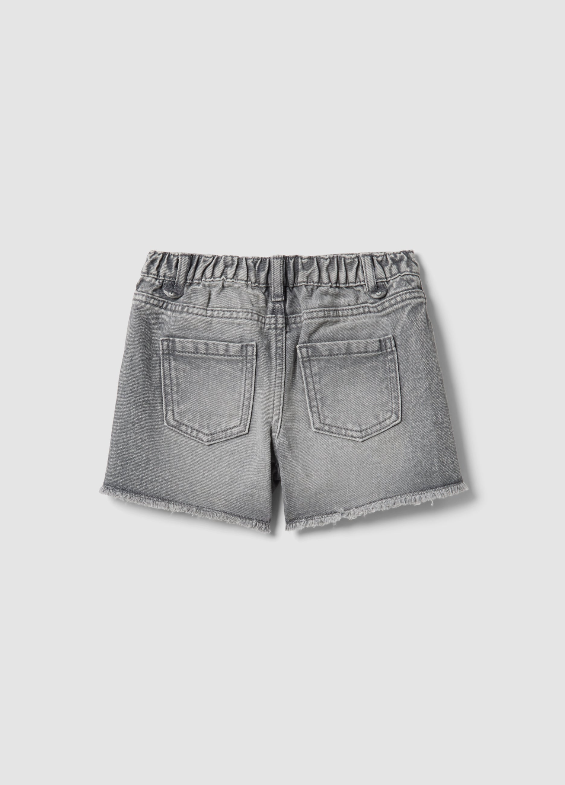 OVS Girls' Grey Cotton Denim Shorts, Regular Fit