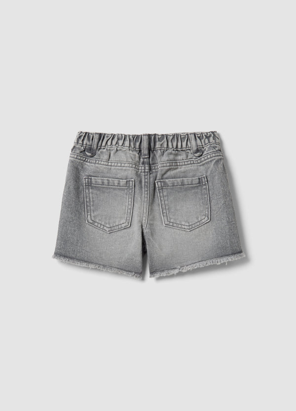 OVS Girls' Grey Cotton Denim Shorts, Regular Fit