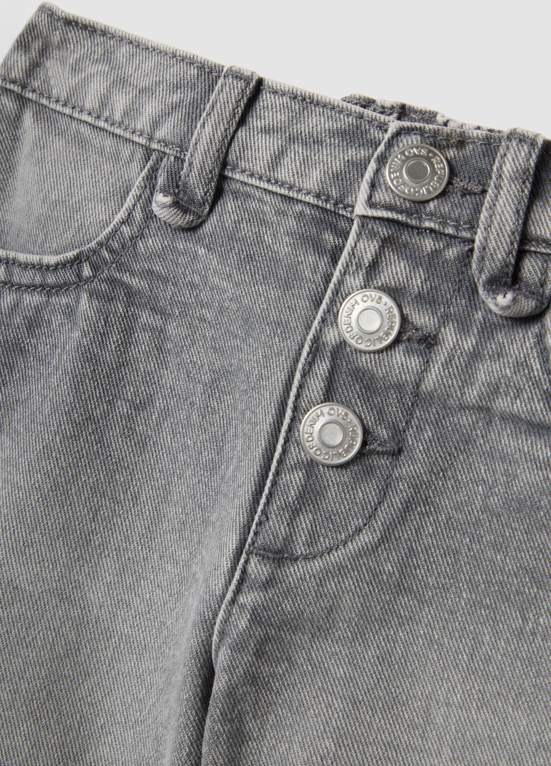 OVS Girls' Grey Cotton Denim Shorts, Regular Fit