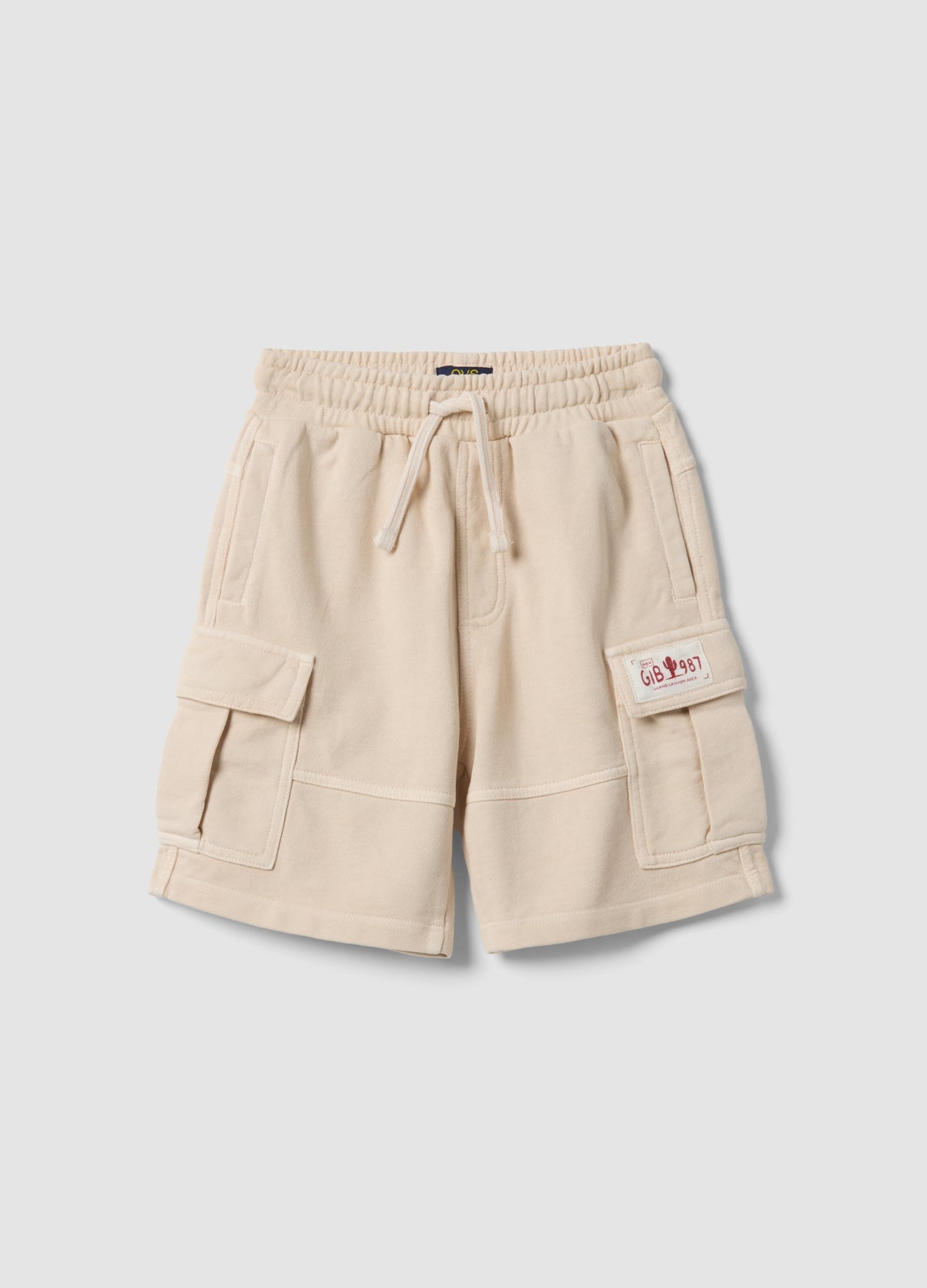 OVS Beige Pure Cotton Cargo Shorts For Boys, Comfort Fit