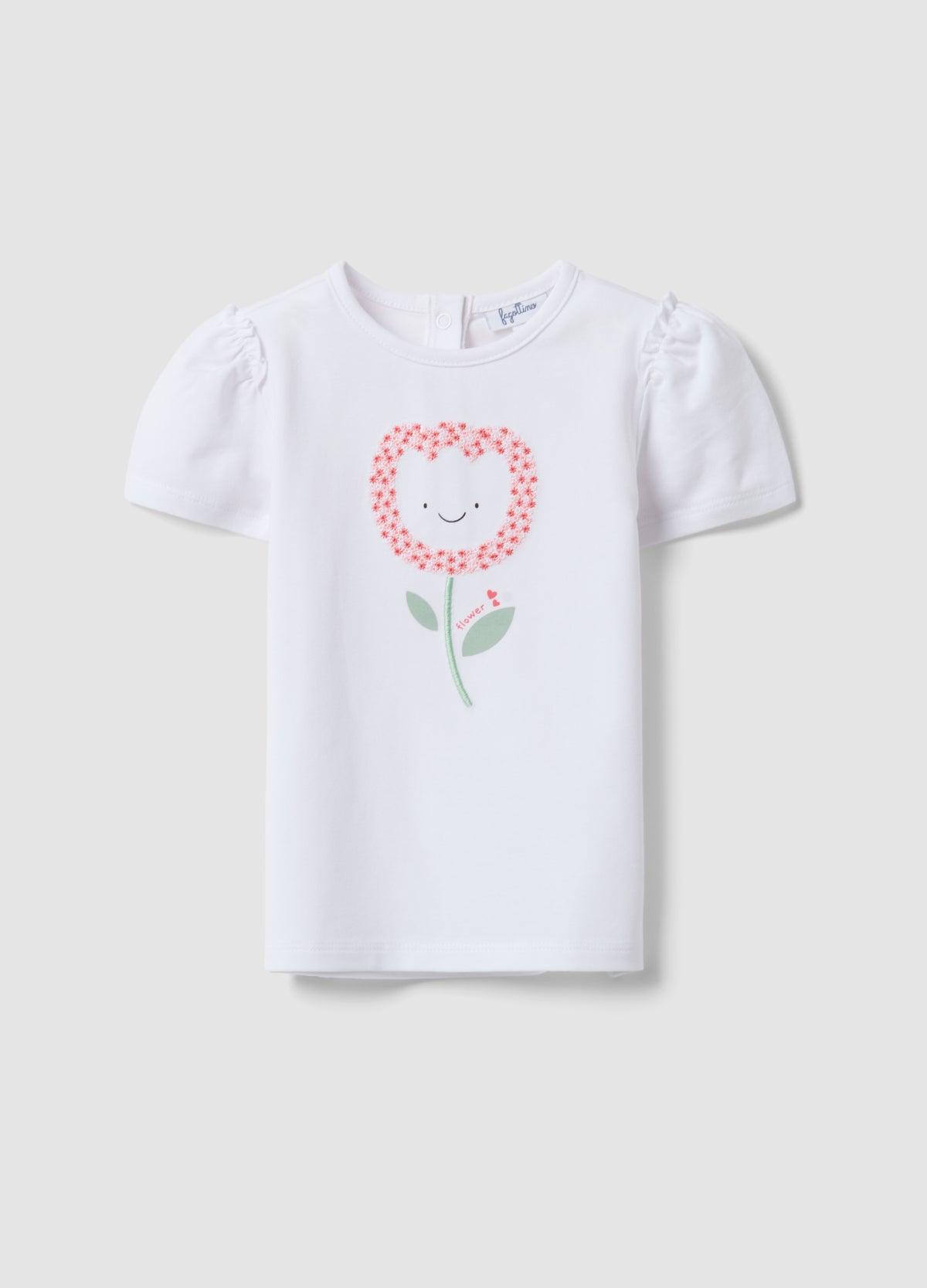 OVS White Stretchy Cotton Regular Fit Girl’S T-Shirt With Flower Embroidery