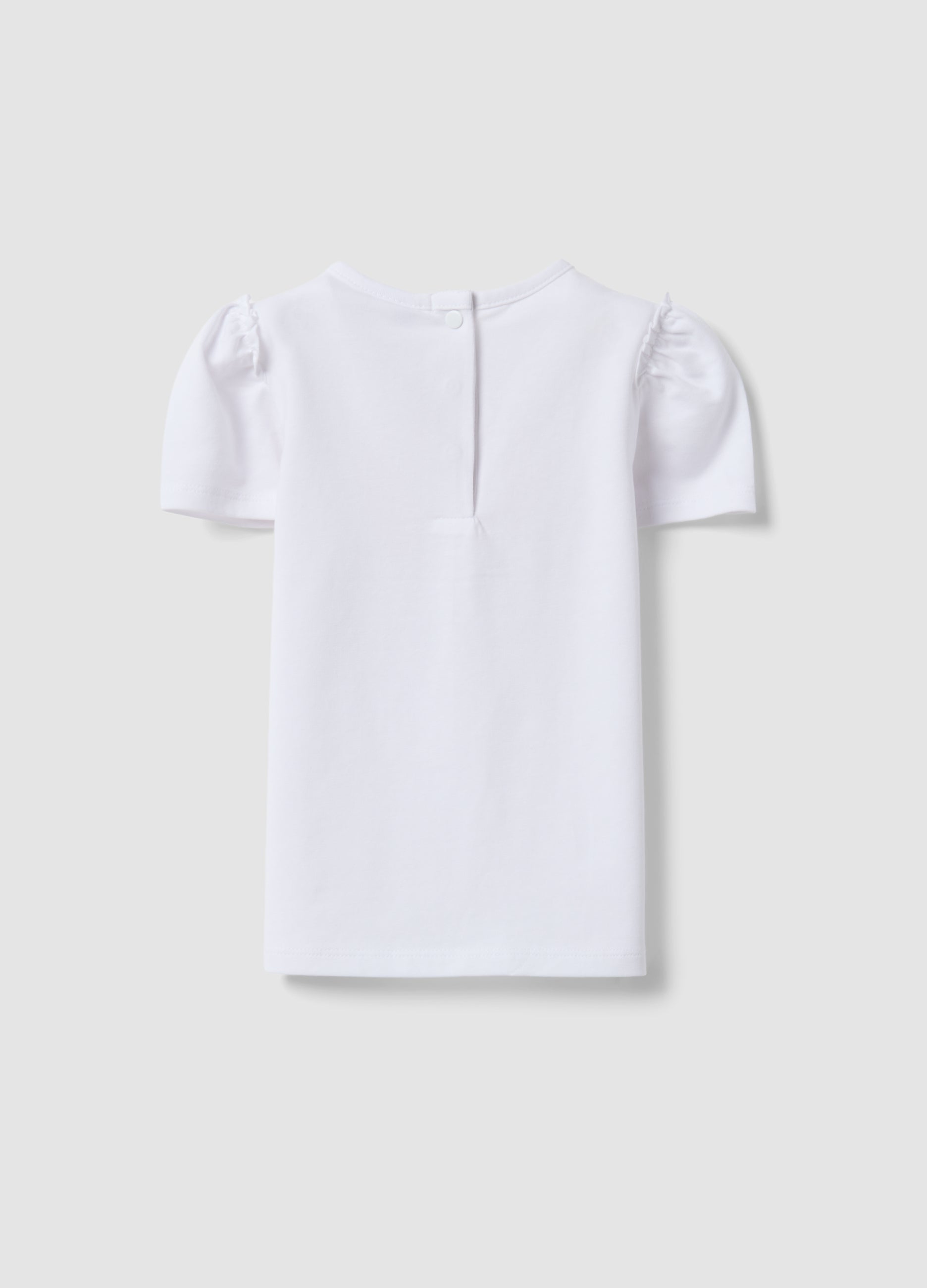 OVS White Stretchy Cotton Regular Fit Girl’S T-Shirt With Flower Embroidery