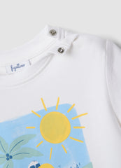 OVS White Pure Cotton T-Shirt For Baby Boy With Print