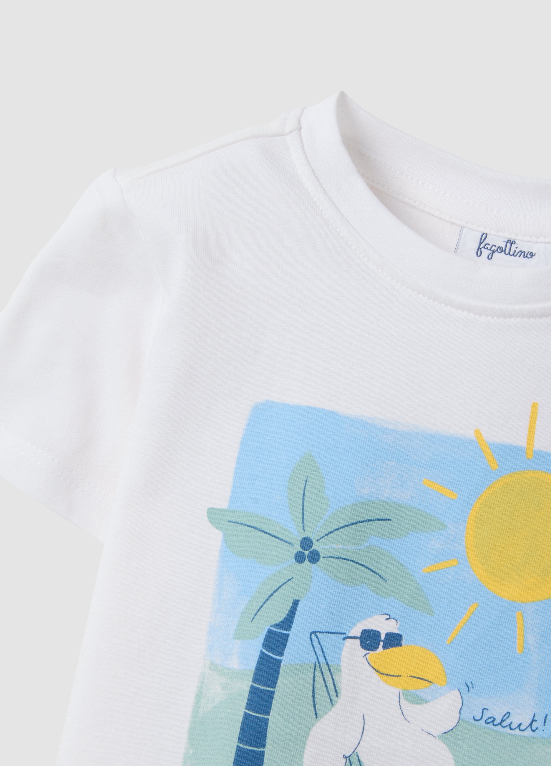 OVS White Pure Cotton T-Shirt For Baby Boy With Print