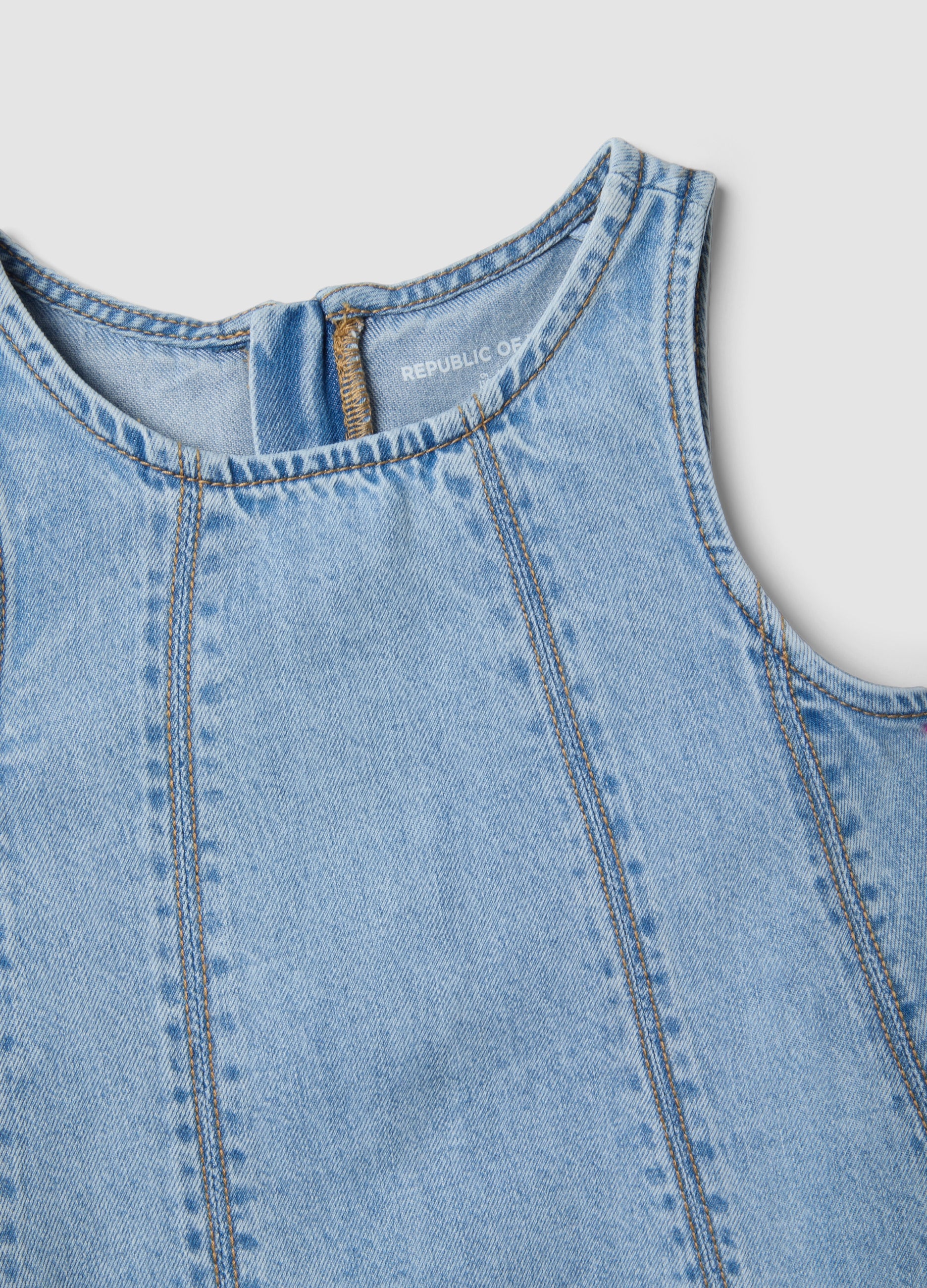 OVS Girls’ Light Blue Denim Sleeveless Dress In Cotton Blend, Oversized Fit