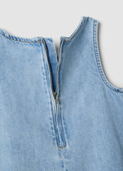 OVS Girls’ Light Blue Denim Sleeveless Dress In Cotton Blend, Oversized Fit