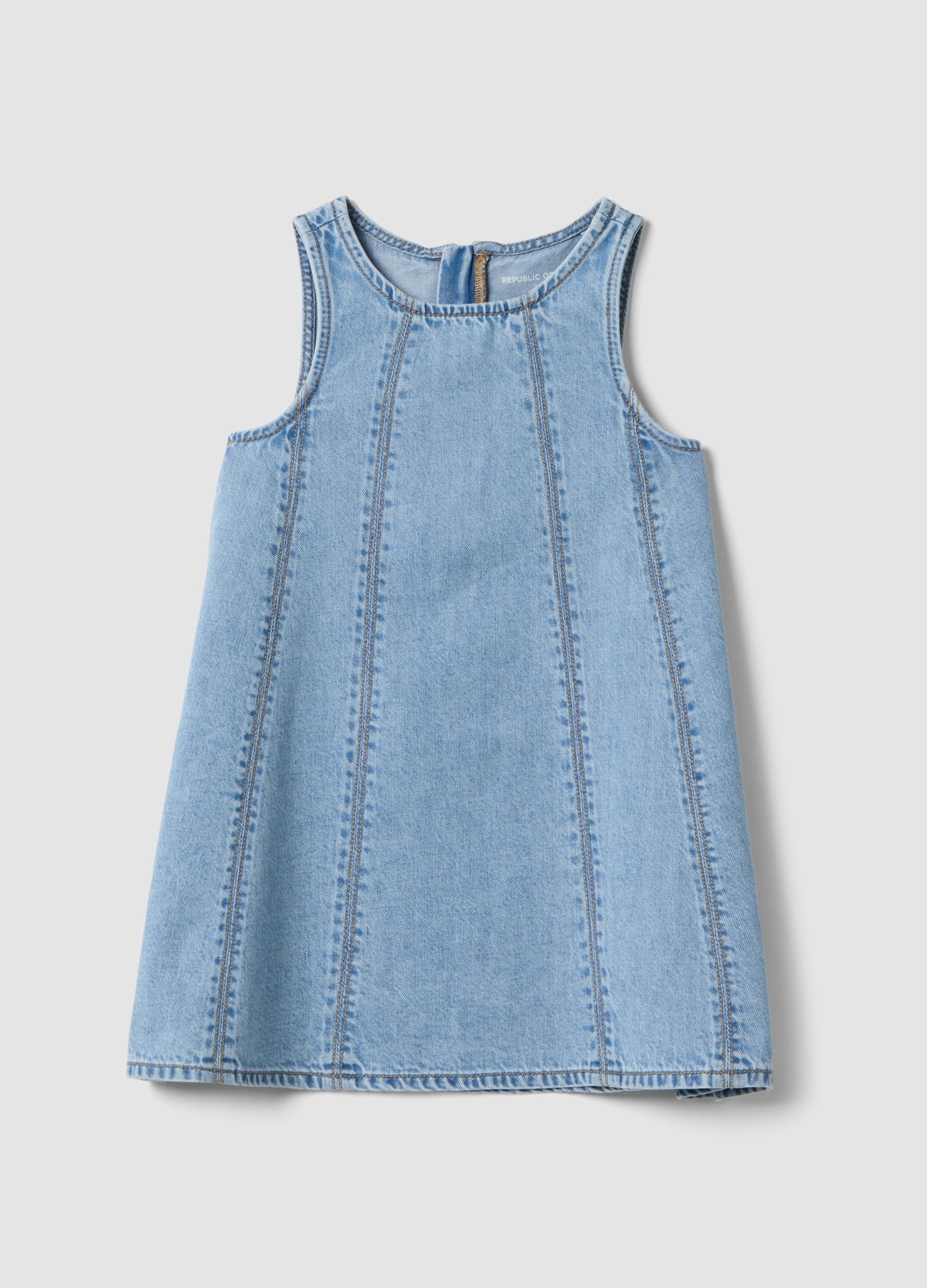 OVS Girls’ Light Blue Denim Sleeveless Dress In Cotton Blend, Oversized Fit